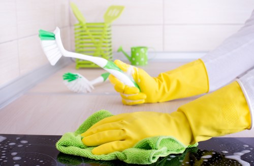 Upholstery cleaning equipment on a fabric sofa